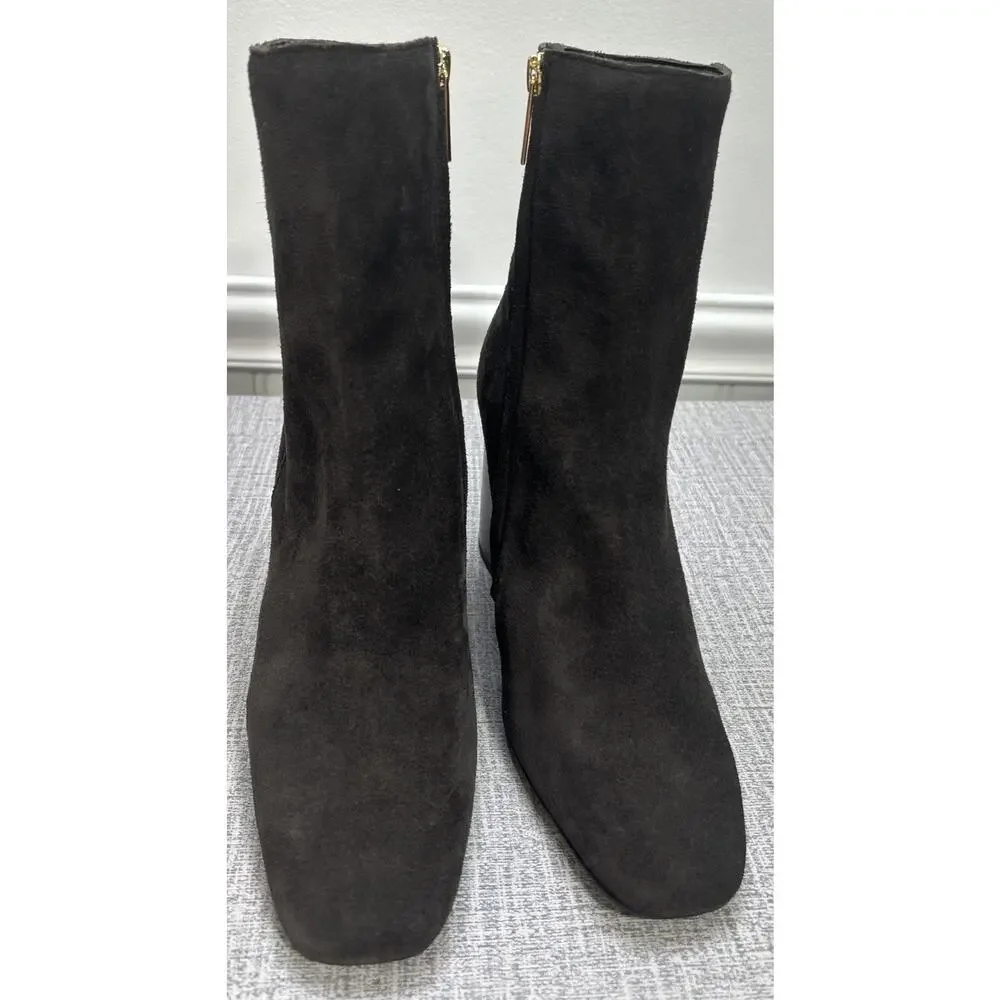Michael Kors Brown Suede Leather Block Heel Side Zip Ankle Bootie Women's 10